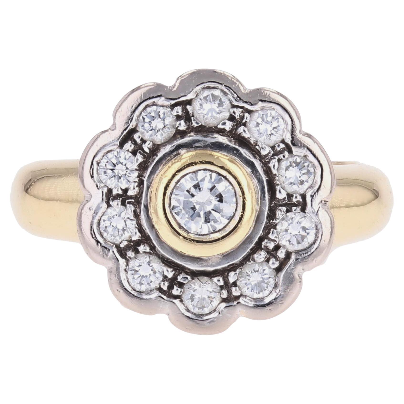 Modern Diamonds Bague marguerite en or jaune blanc 18 carats
