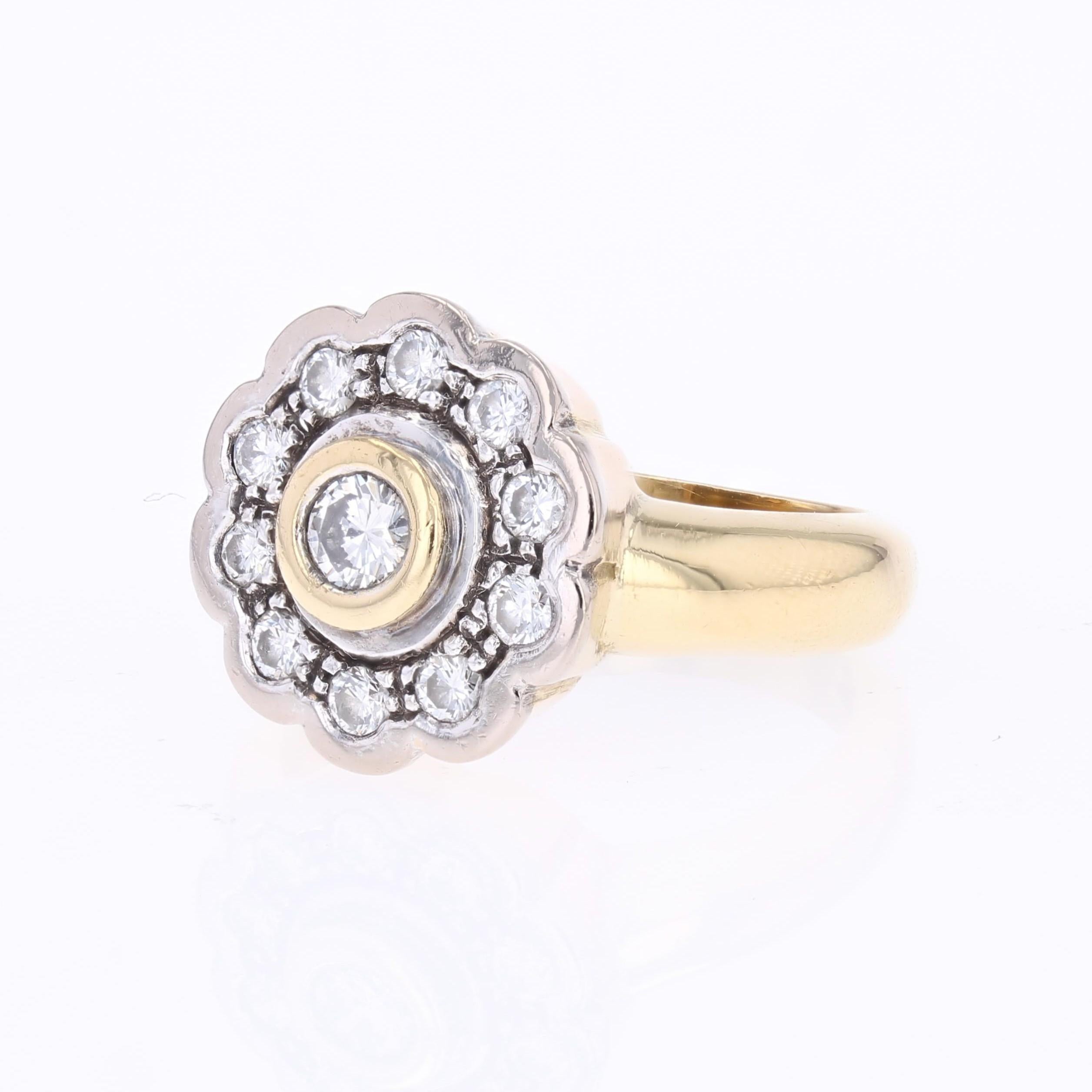 Modern Diamonds Bague marguerite en or jaune blanc 18 carats en vente 2