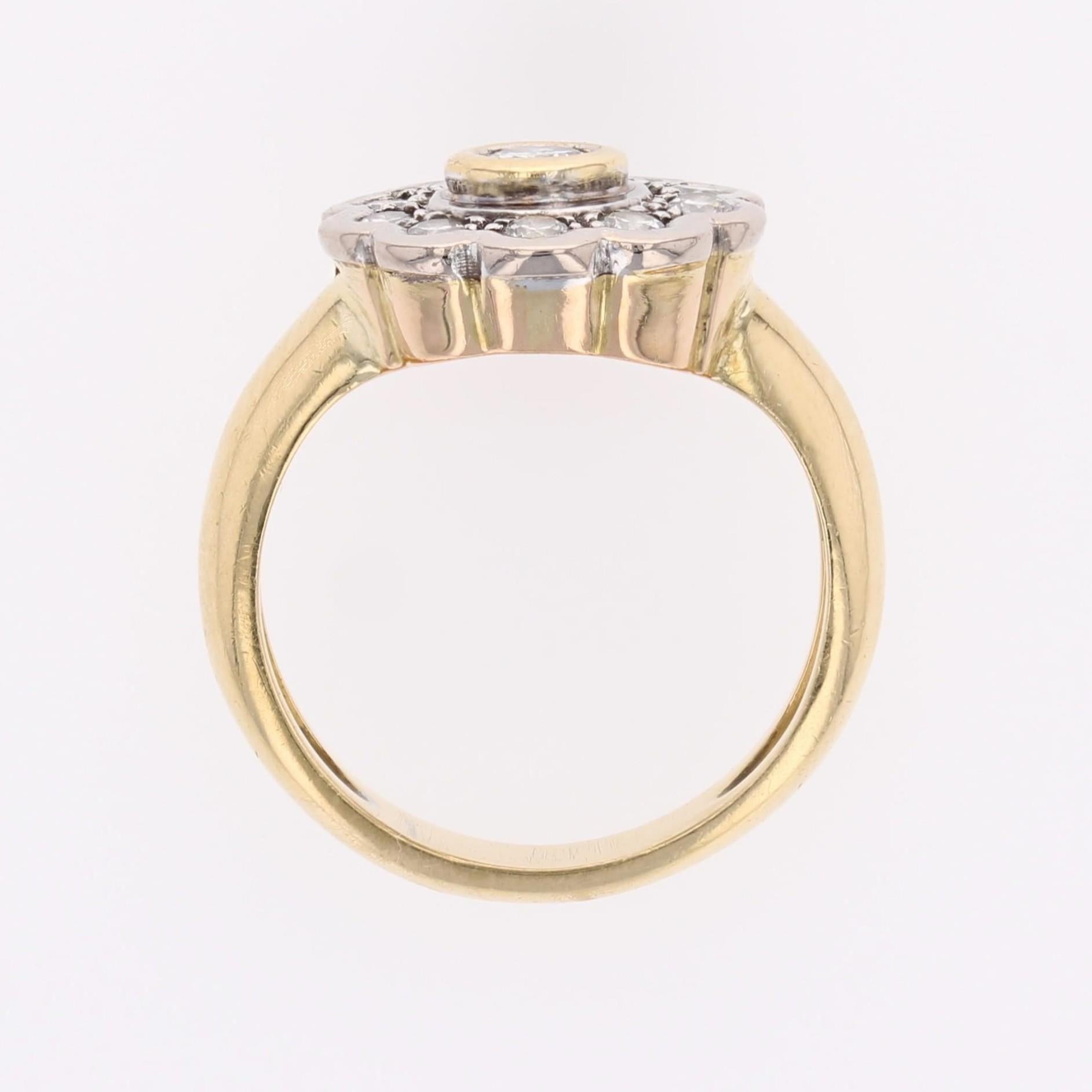 Modern Diamonds Bague marguerite en or jaune blanc 18 carats en vente 9