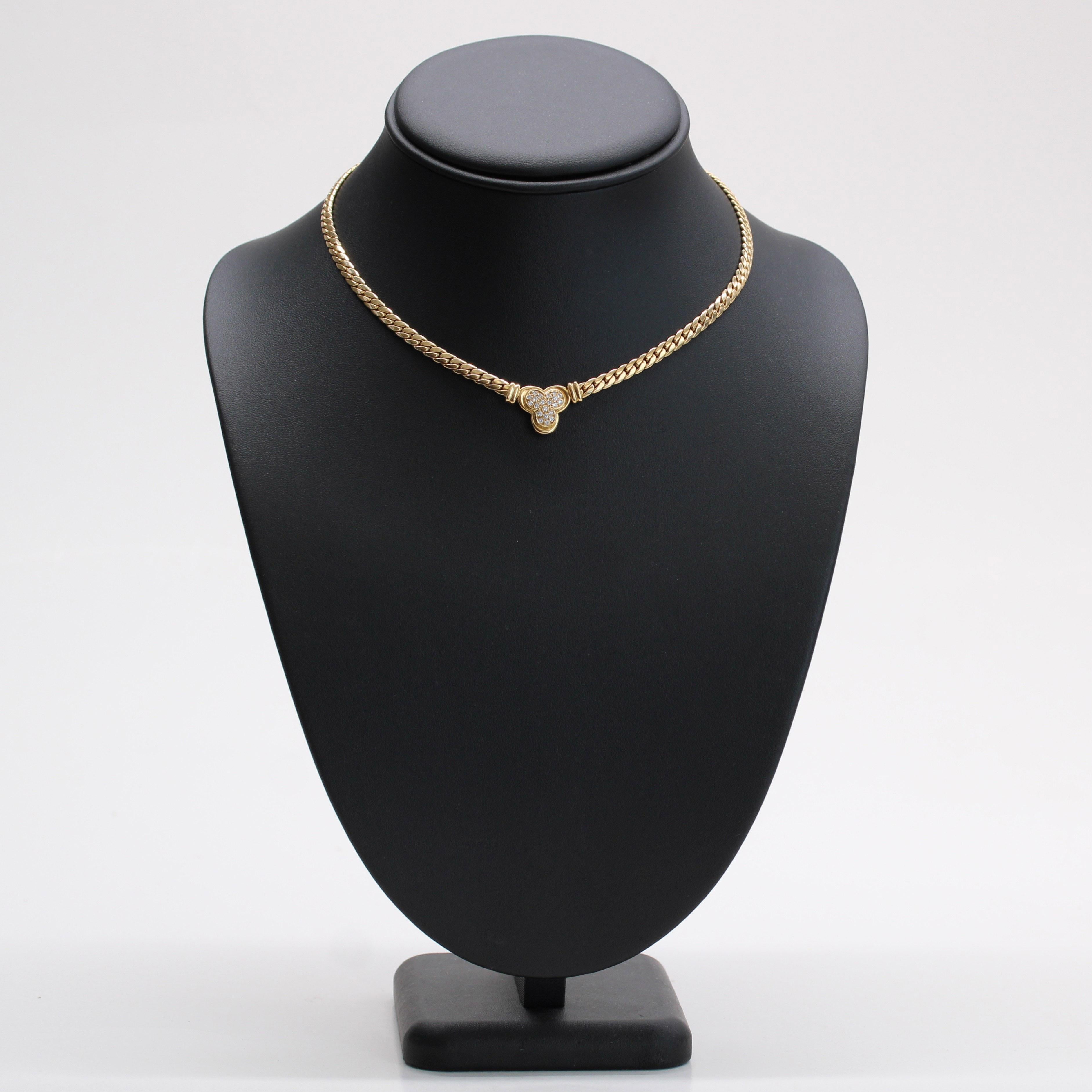 Collier trèfle en or jaune 18 carats avec diamants modernes français en vente 1