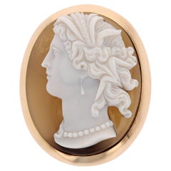French 19th Century Agate Cameo 18 Karat Yellow Gold Oval Brooch