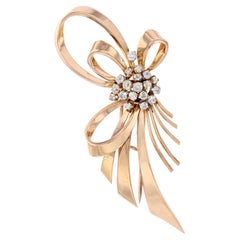 French 1960s Diamonds 18 Karat Rose Gold Bow Brooch