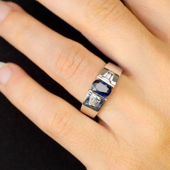 Modern Sapphire Trapeze Diamonds 18 Karat White Gold Bangle Ring
