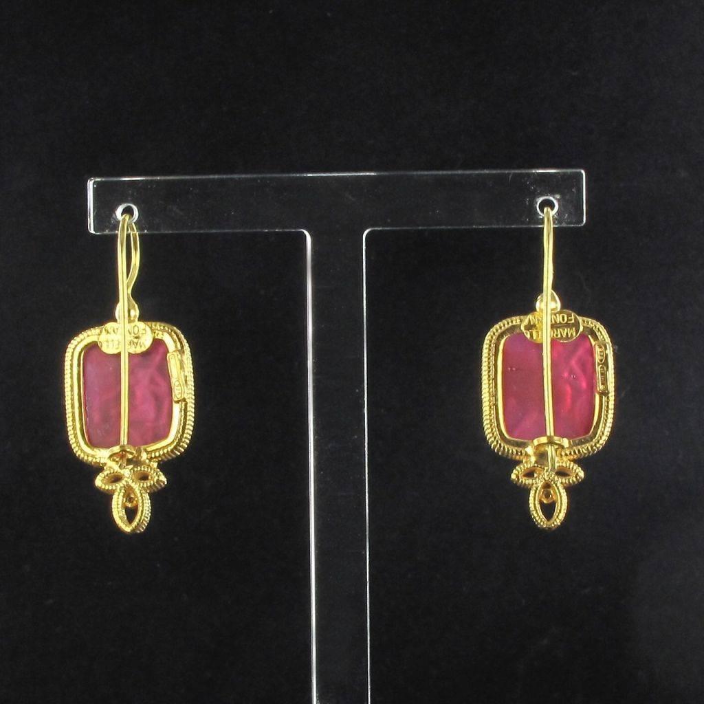 Italian Red Cameo Vermeil Drop Earrings In New Condition In Poitiers, FR