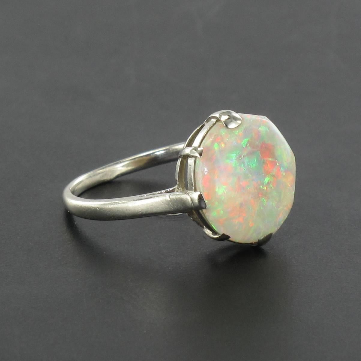 Women's French Art Deco Australian Opal Platinum Ring