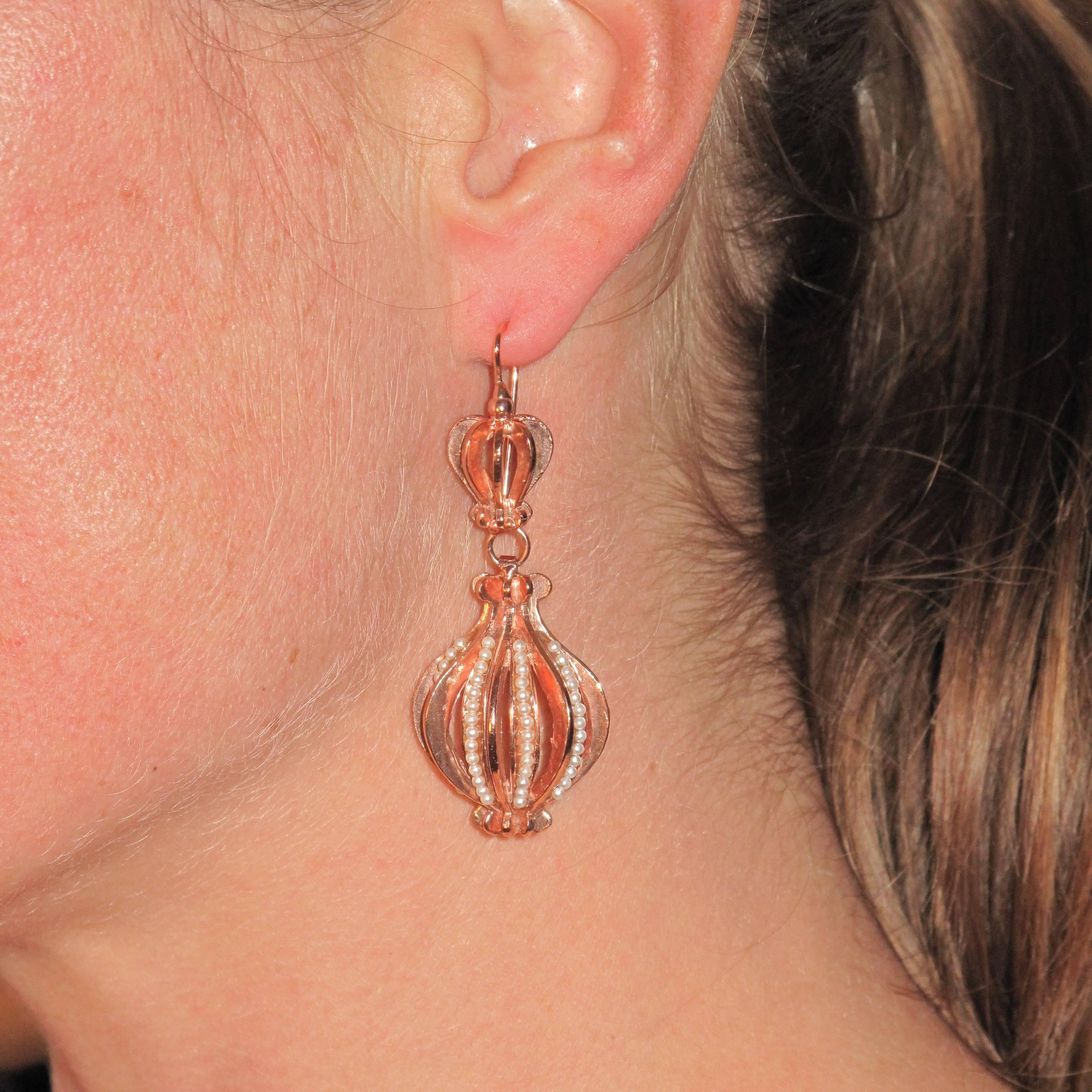 Baroque Italian Vermeil Pearl Pendant Earrings