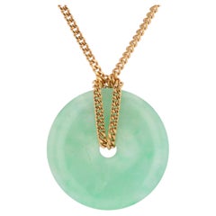 Modern Second-Hand Jade Disc 18 Karat Yellow Gold Chain Necklace