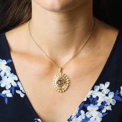 1960s Garnet Cultured Pearls 18 Karat Yellow Gold Pendant