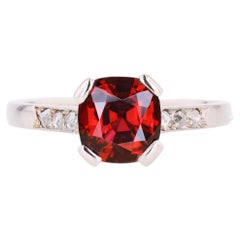 French 1930s Natural Red Spinel Diamonds Platinum Solitaire Ring