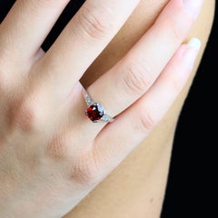 French 1930s Natural Red Spinel Diamonds Platinum Solitaire Ring