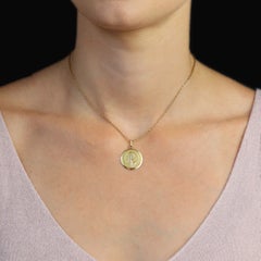 French 1960s Signed Augis 18 Karat Yellow Gold Virgin Mary Medal Pendant