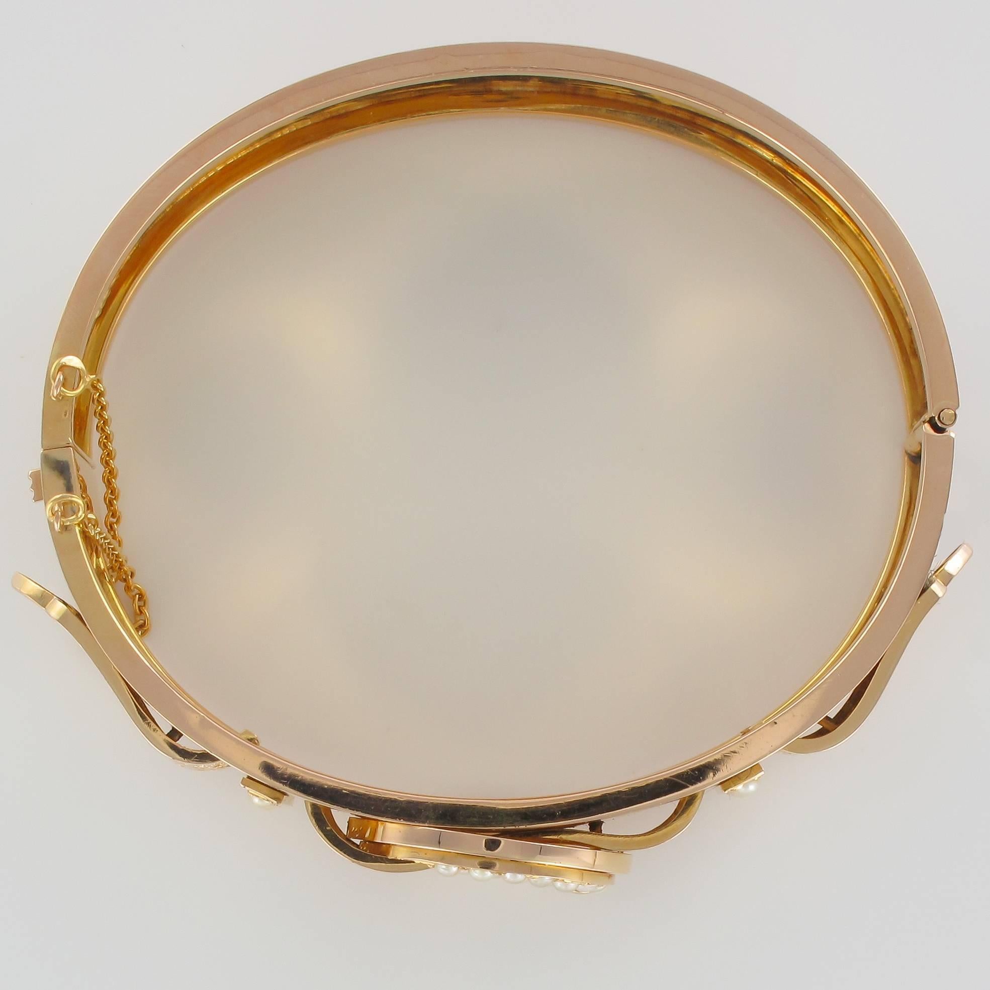 French Napoleon III Natural Pearl Belt and Buckle Gold Bangle Bracelet 2