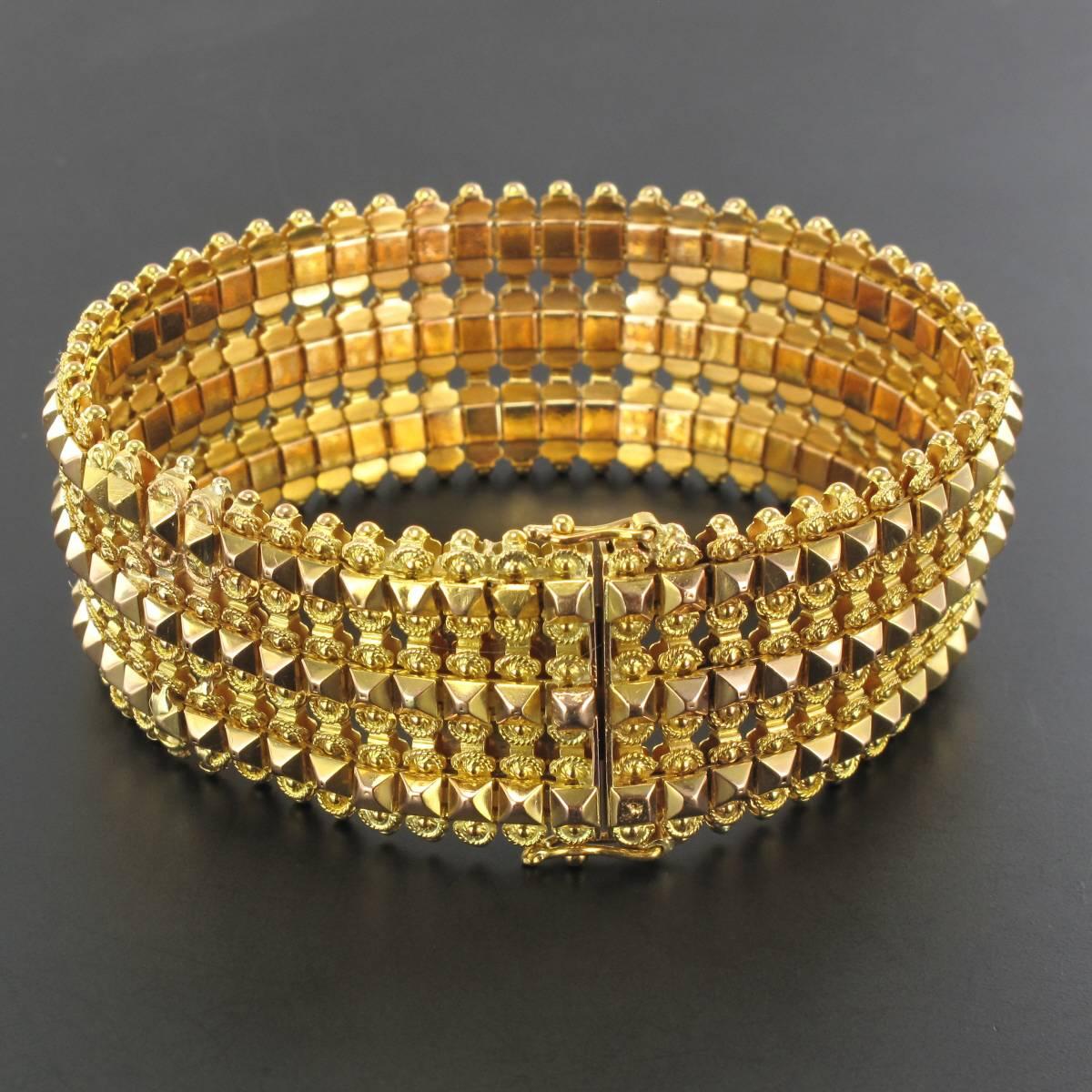 French 1900s Flexible Two Gold Bracelet For Sale 8