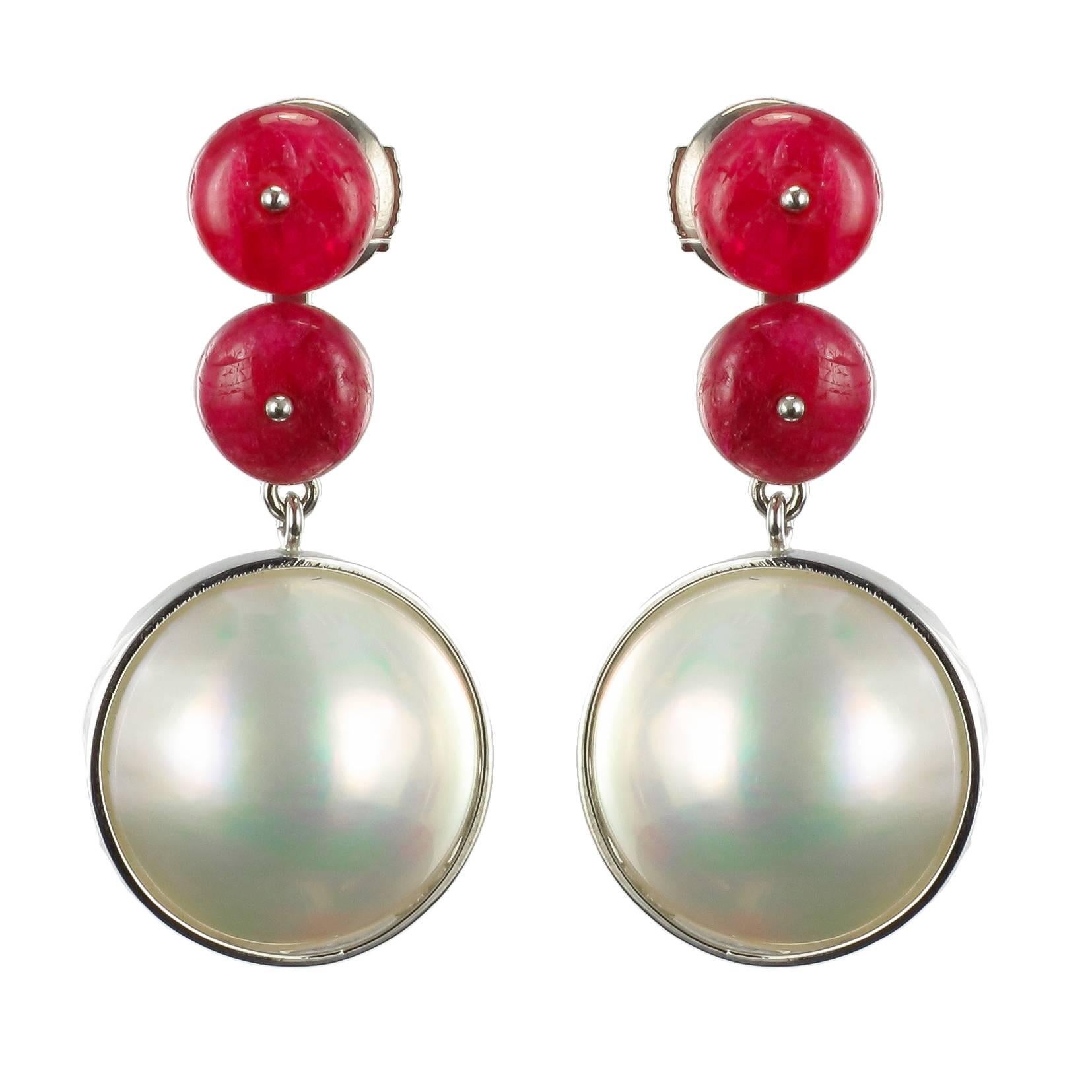 Baume 8.50 Ruby South Seas Mabé Pearl White Gold Dangle Earrings