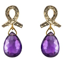 Baume Two Gold Amethyst Briolette Dangle Earrings