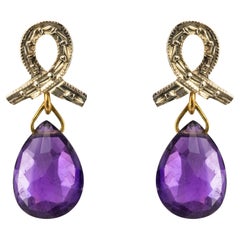 Baume Two Gold Amethyst Briolette Dangle Earrings