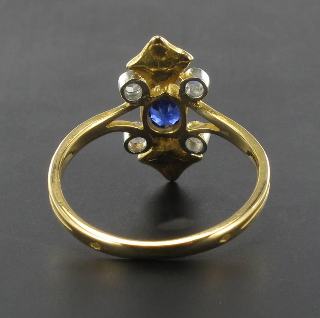 French 1890s Art Nouveau Sapphire and Diamond Ring 1