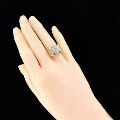 French 1950s Tank Diamond 18 Carat Yellow Gold Retro Ring