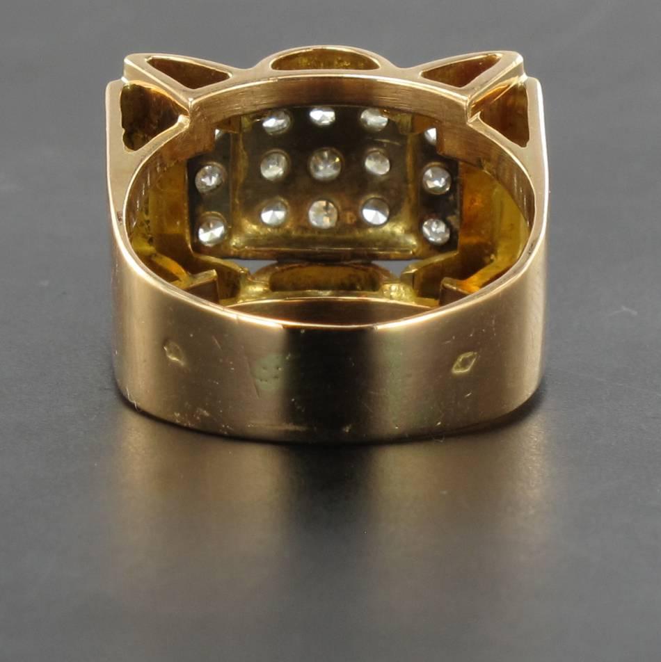 Women's French 1950s Tank Diamond 18 Carat Yellow Gold Retro Ring