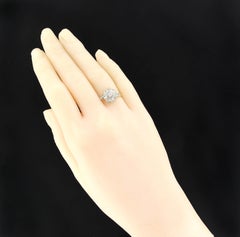 French Napoleon 3 18 Carat Yellow Gold Platinum Engagement Diamond Cluster Ring