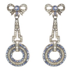 Art Deco Style Vermeil Diamond Sapphire Dangle Earrings