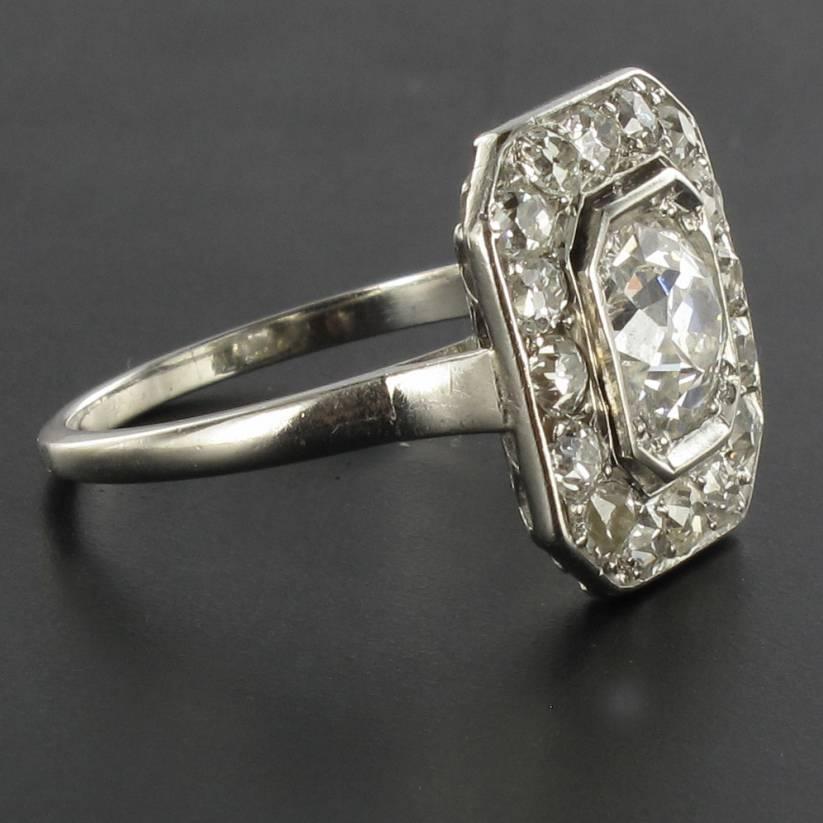 French Art Deco 2.60 Carat Diamond Platinum Ring For Sale 4