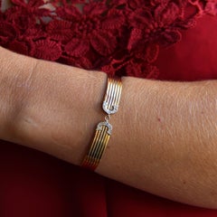 Modern Three Gold Diamonds Bangle Bracelet