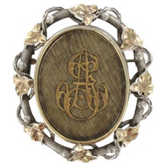 French 19th Century Gold Silver Hair Memory Brooch