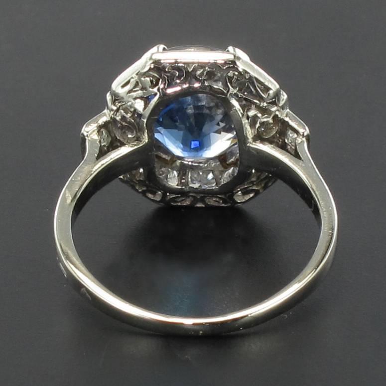 Women's 1925 French Art Deco 4.26 Carat Ceylon Sapphire Diamond Ring