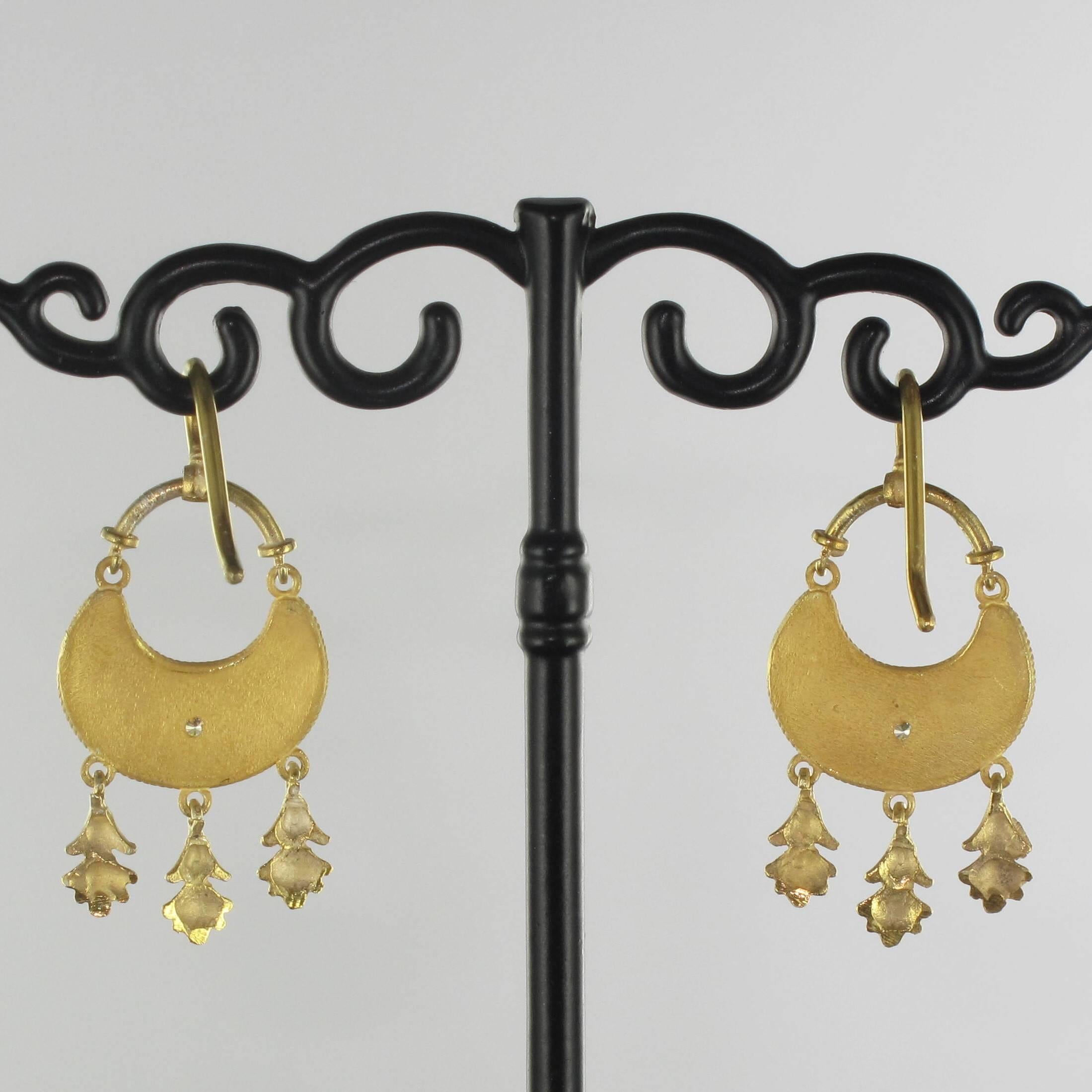 Italian Castellani Style Vermeil Enameled Dangle Earrings 1