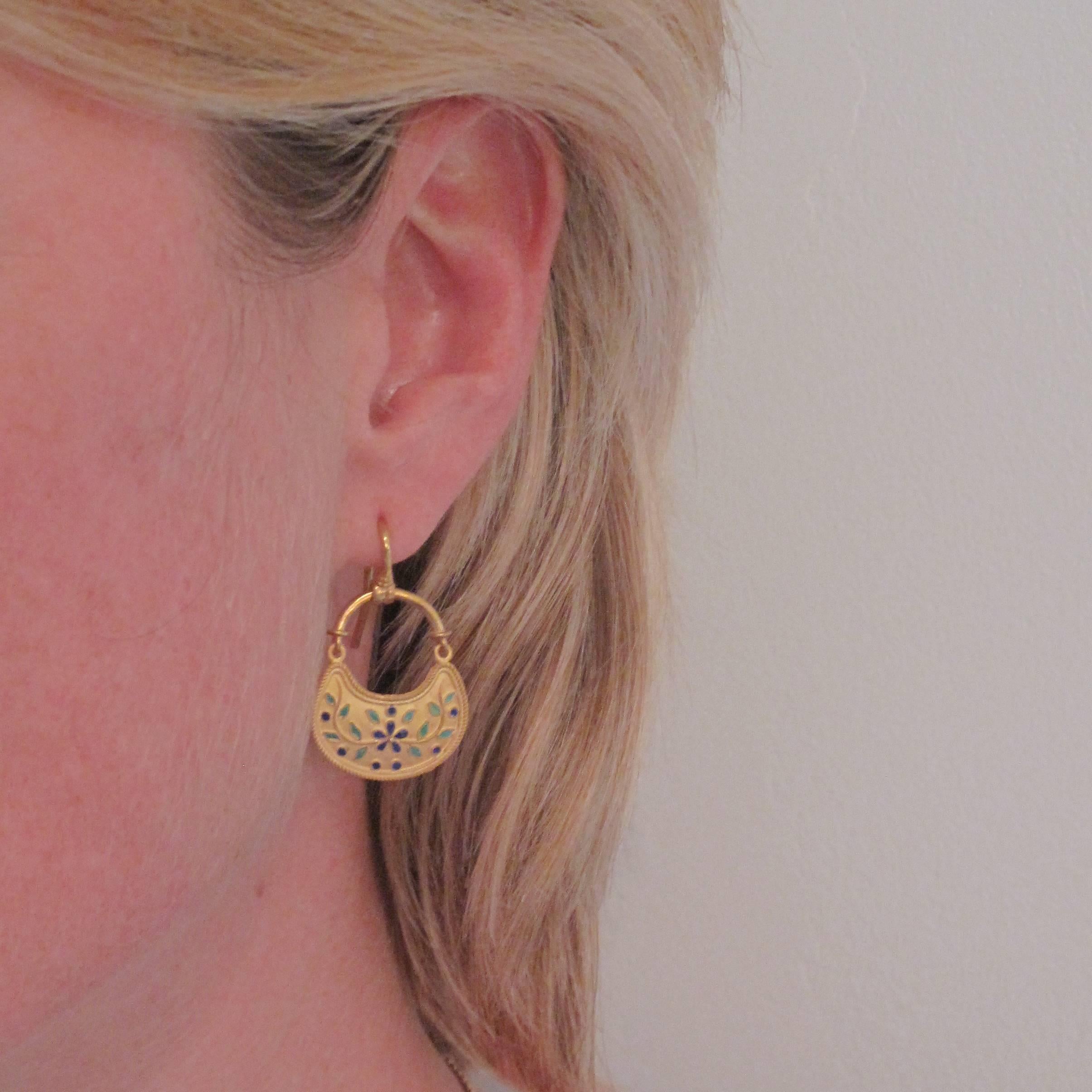 Castelliani Style Matte Vermeil Enamel Earrings In New Condition In Poitiers, FR