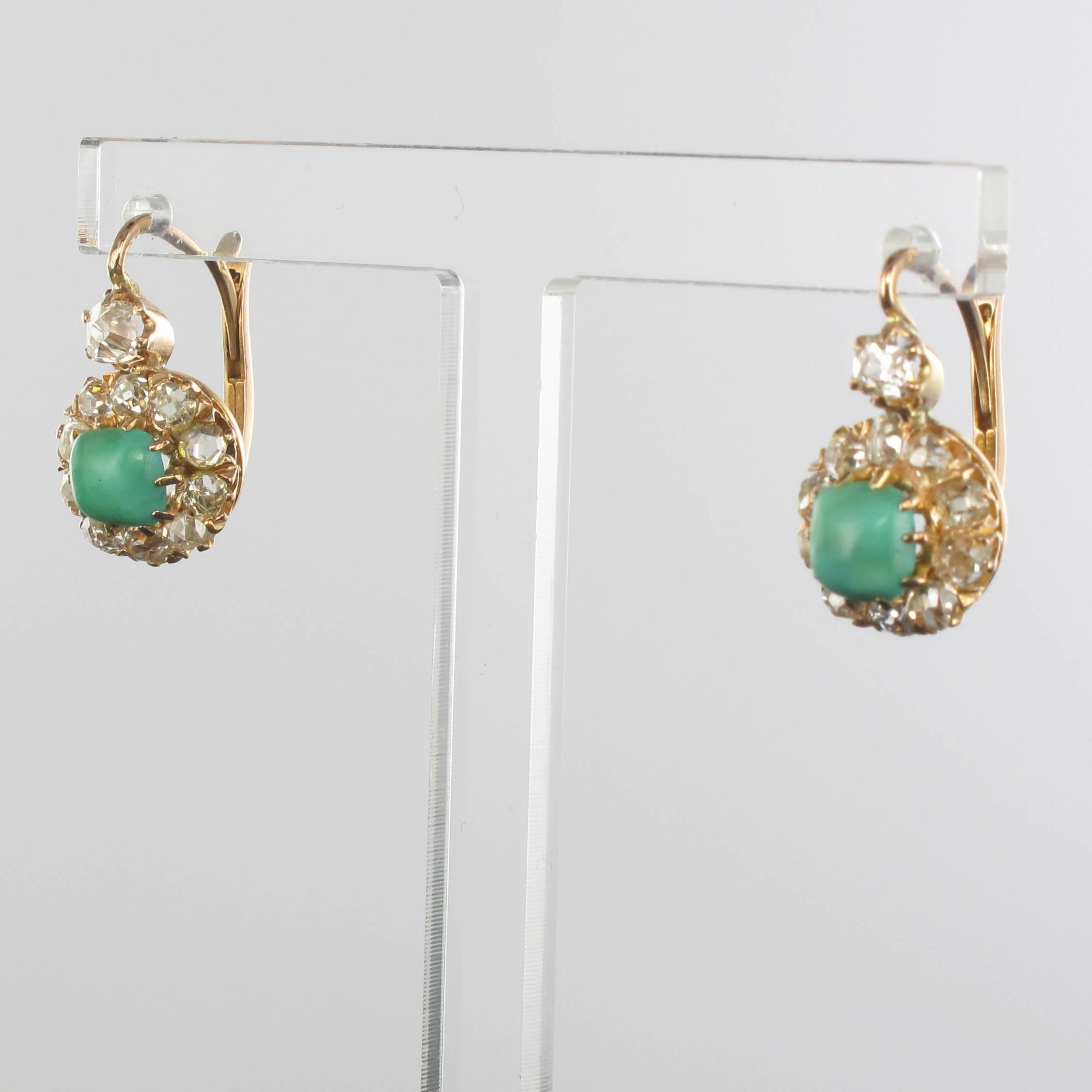 Victorian 19th Century 2.20 Carat Diamond Natural Turquoise Drop Earrings