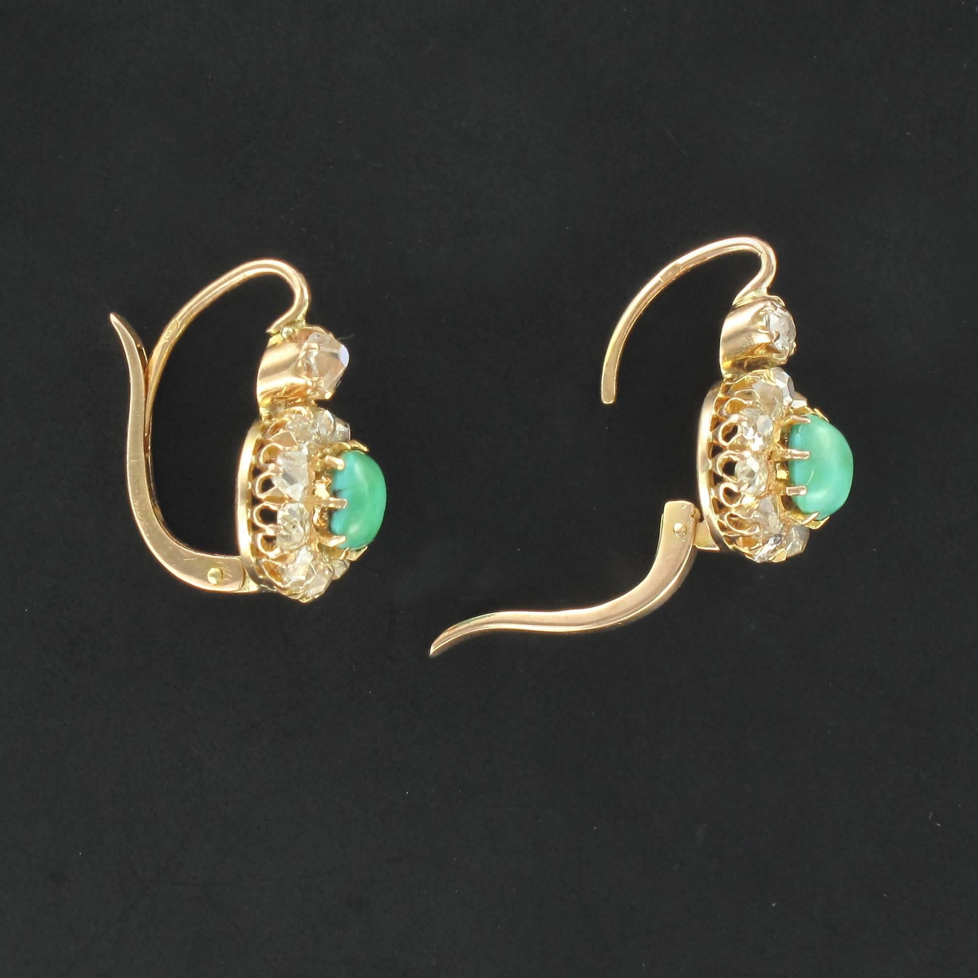 Women's 19th Century 2.20 Carat Diamond Natural Turquoise Drop Earrings