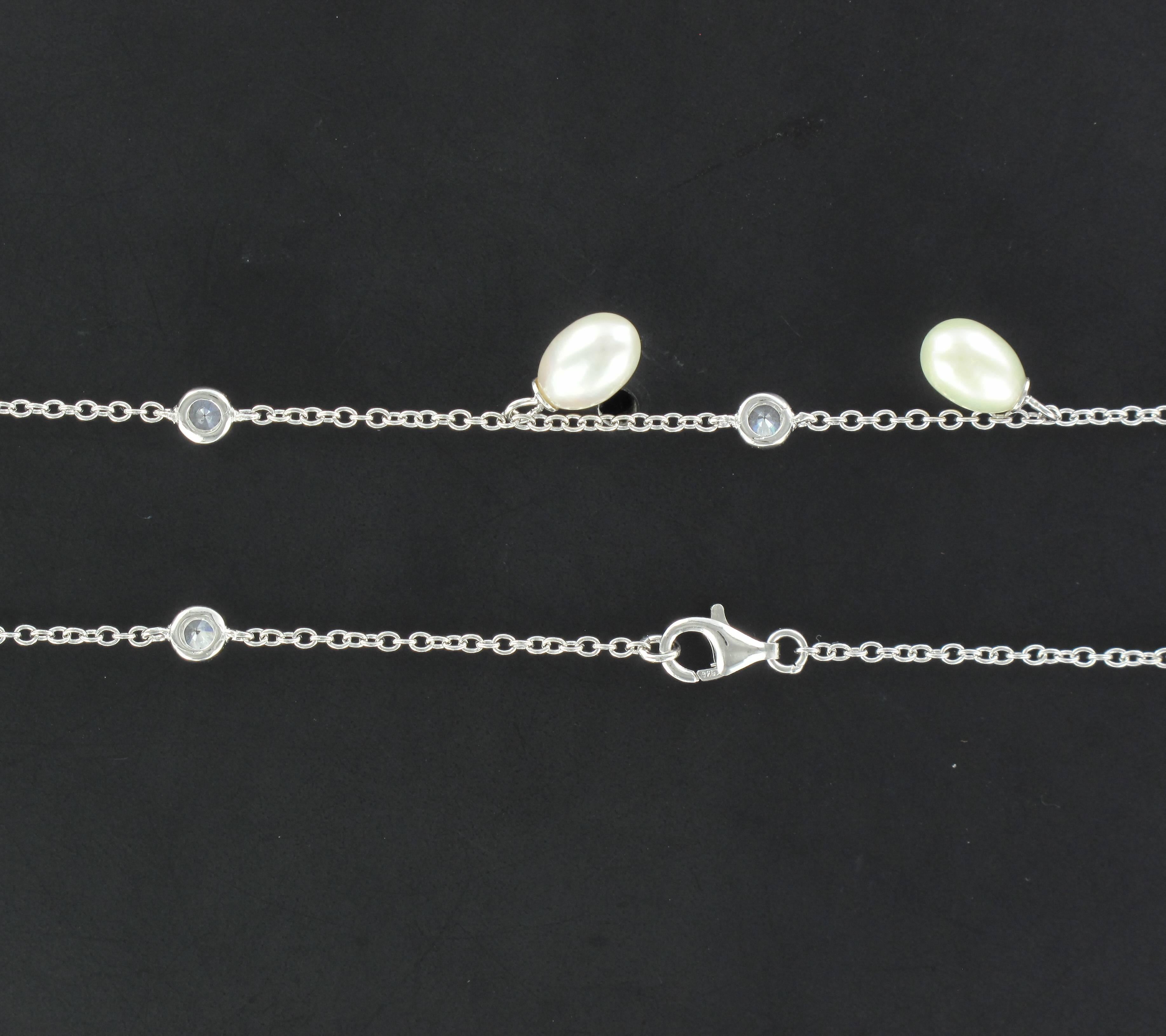 Italian White Vermeil Cultured Pearls Crystals Cameo Long Necklace 1