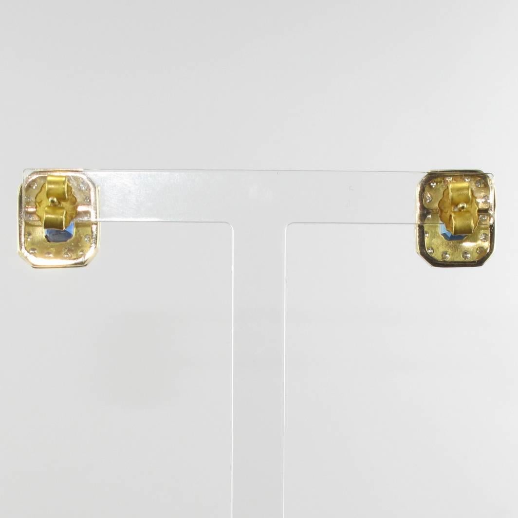 Men's 18 Karat Yellow Gold 2.50 Carat Sapphire Diamond Stud Earrings