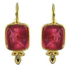 Italian Red Cameo Vermeil Drop Earrings