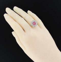 French 2.25 Carat Pink Sapphire 1.77 Carat Diamond Platinum Gold Cluster Ring