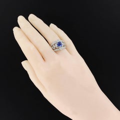 French Platinium 1.59 Cushion Cut Sapphire 1.37 Carat Diamond Rring
