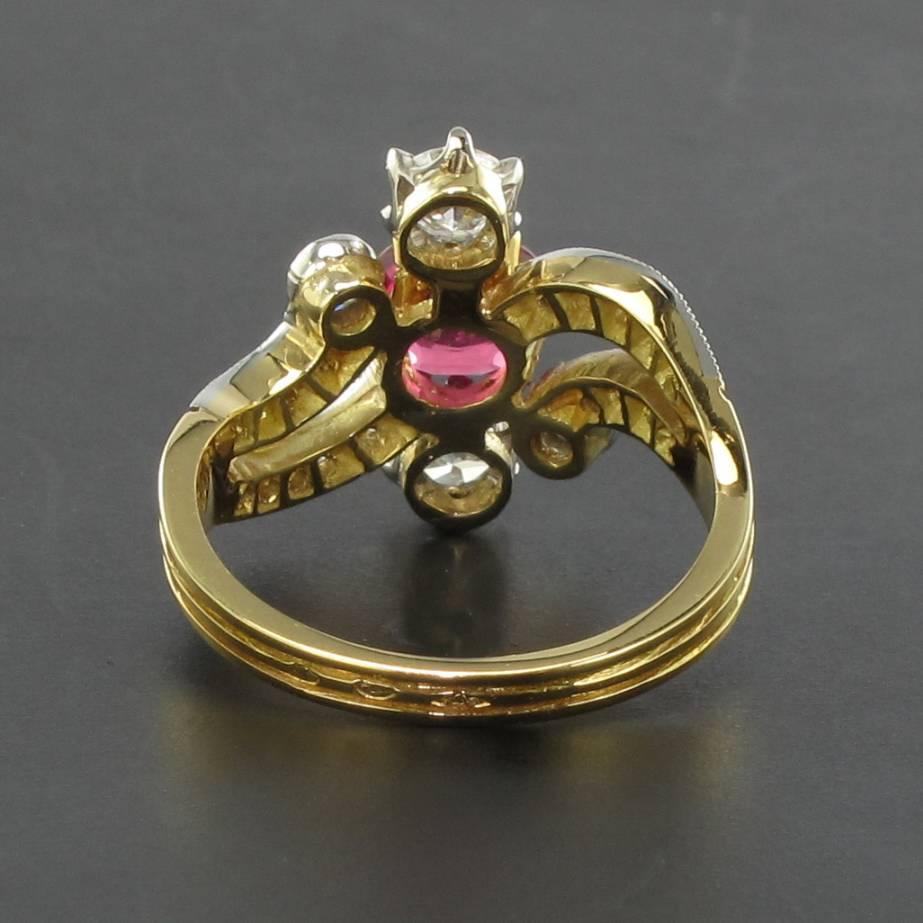 French 19th Century Style 1.09 Carat Cushion Cut Ruby Diamond Ring In New Condition In Poitiers, FR
