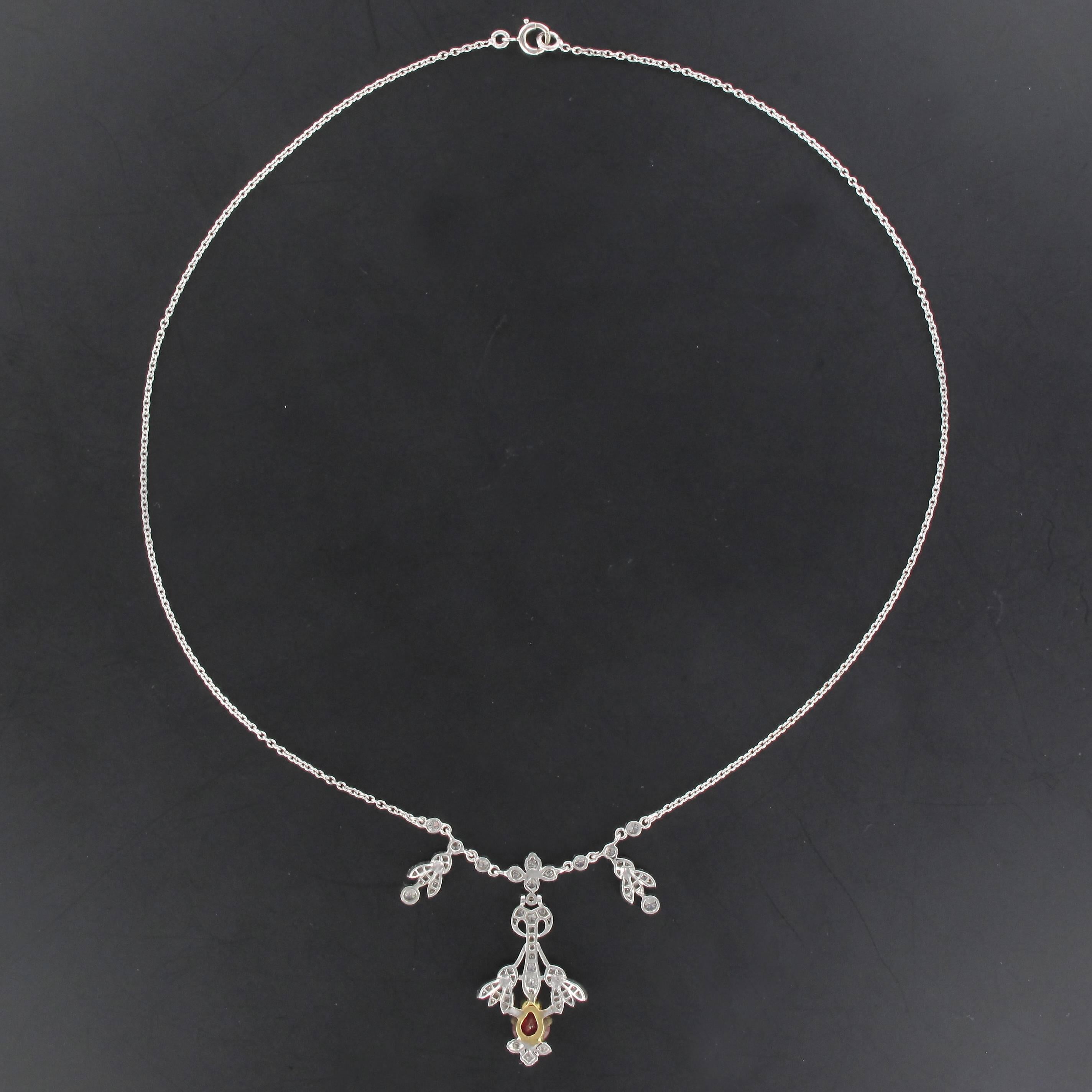 Halskette mit Anhnger aus Platin im Belle Epoque-Stil mit 1,16 Karat Rubin und 1,06 Karat Diamant im Zustand „Neu“ im Angebot in Poitiers, FR