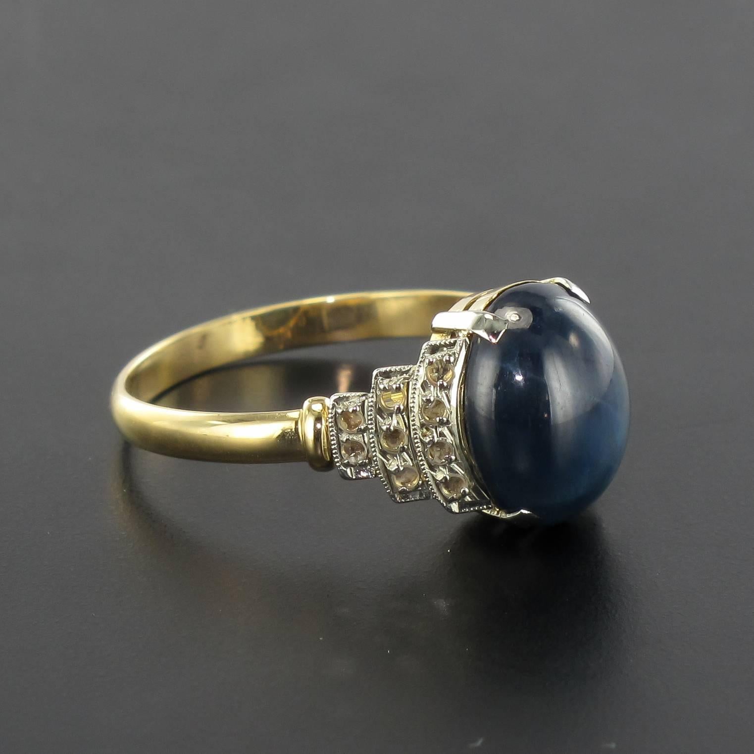 Women's French Art Deco Star Sapphire and Diamond Ring