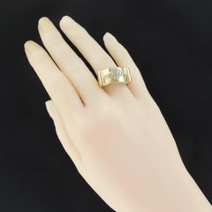 1950s French Flower Rose Cut Diamond Yellow Gold Tank Ring