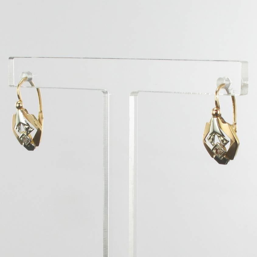 Women's French 1930s Art Deco Rose and White Gold Diamond Earrings