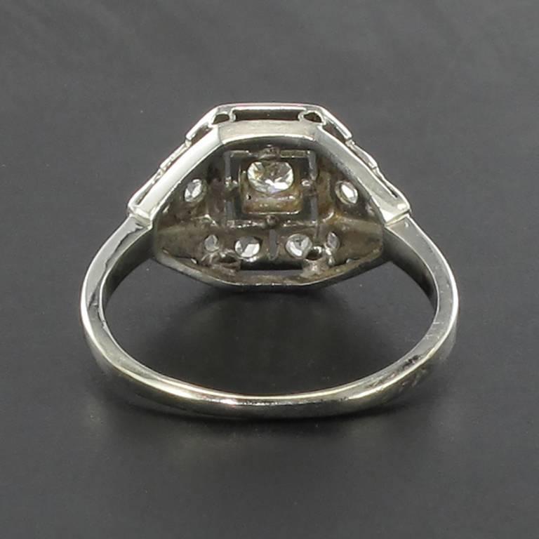 French 1930s Art Deco Platinum White Gold Diamond Ring 1