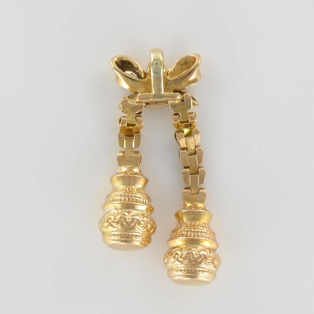 Women's 1950s Bow and Tassels 18 Karat Yellow Gold Pendant