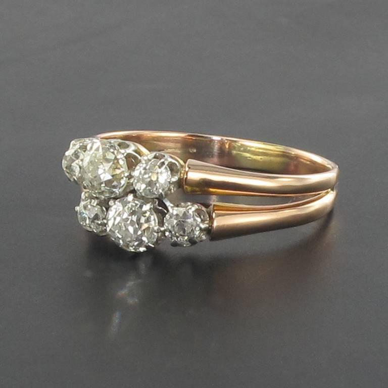 19th Century Platinum 18 Karats Rose Gold Diamond Ring In Good Condition In Poitiers, FR