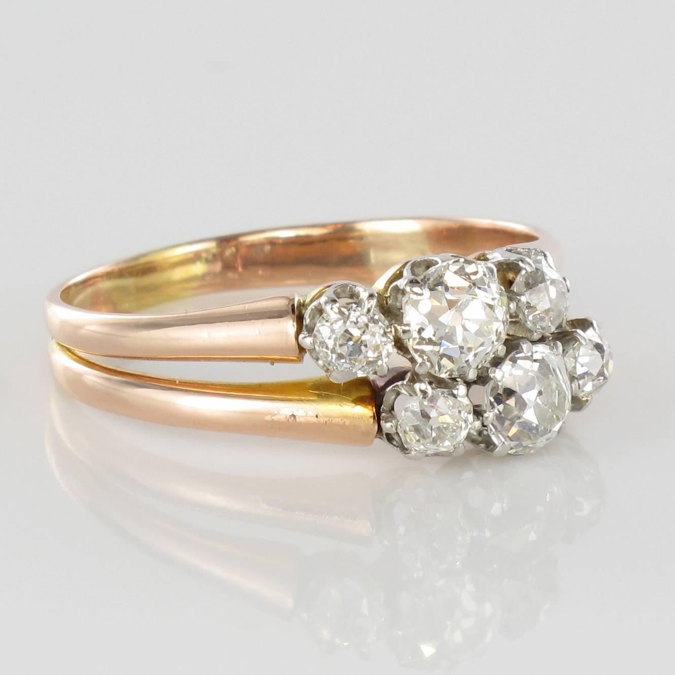 Napoleon III 19th Century Platinum 18 Karats Rose Gold Diamond Ring