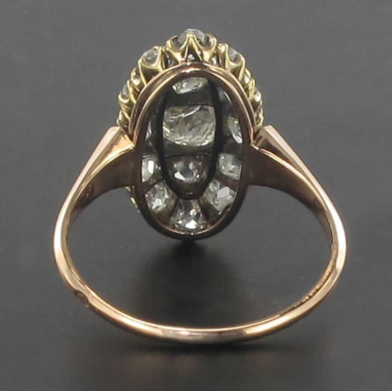 Edwardian 1850s 1 Carat Diamond 18 Karat Rose Gold Marquise Engagement Ring