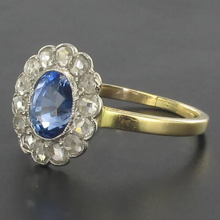 Napoleon III French 19th Century Sapphire Diamonds Cluster Ring
