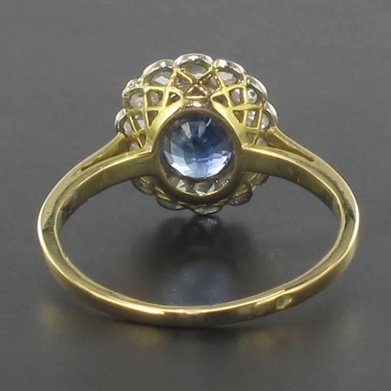 Women's French 19th Century Sapphire Diamonds Cluster Ring